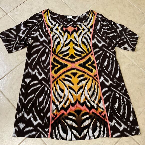 Style & Co pull over Top Women’s plus size 1X Tribal Short Sleeve Scoop Neck - Picture 3 of 10